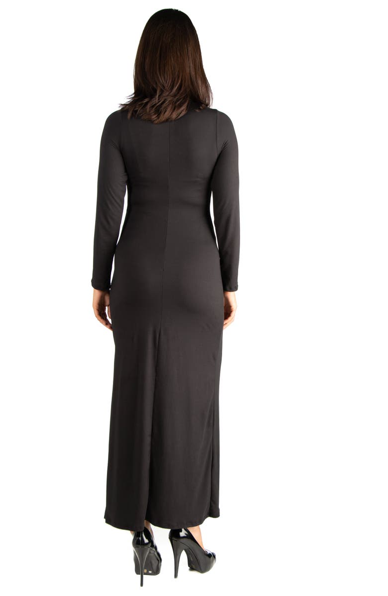 24seven Comfort Apparel Long Sleeve Side Slit Fitted Black Maternity Maxi Dress, Alternate, color, Black