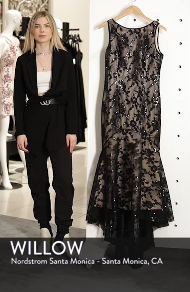 Sequin & Lace High/Low Trumpet Gown, sales video thumbnail