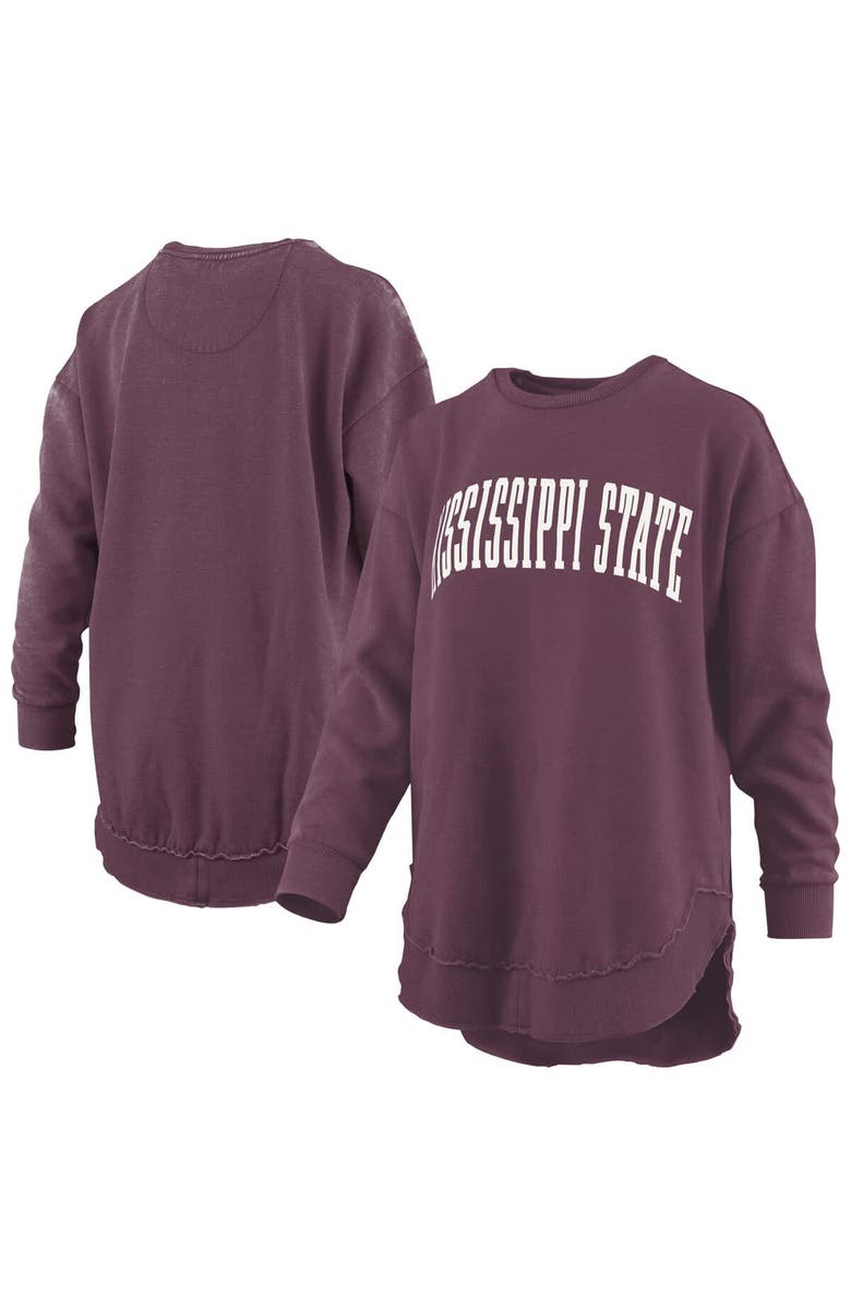 PRESSBOX Women's Pressbox  Maroon Mississippi State Bulldogs Melange Poncho Vintage Fleece Long Sleeve Pullover Sweatshirt, Main, color, Maroon