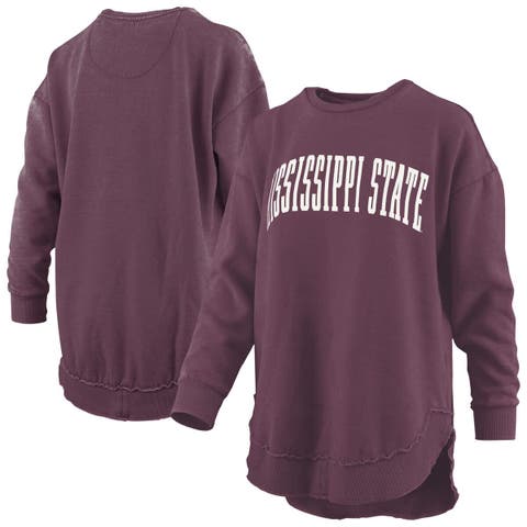 Women's Pressbox  Maroon Mississippi State Bulldogs Melange Poncho Vintage Fleece Long Sleeve Pullover Sweatshirt