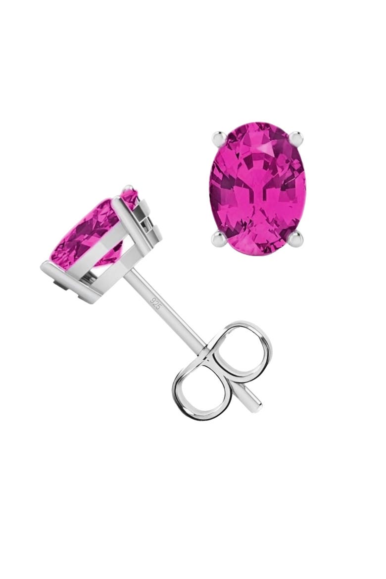 Sterling Silver Oval Studs, Alternate, color, Morganite