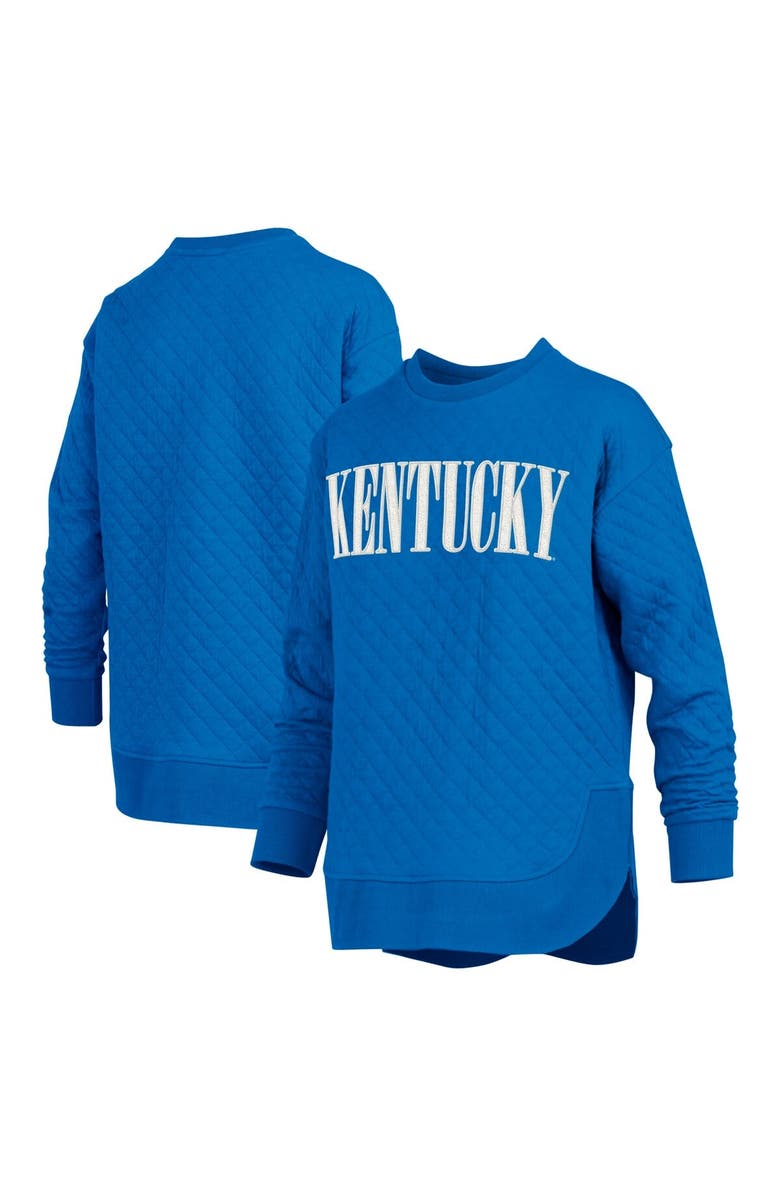 PRESSBOX Women's Pressbox Royal Kentucky Wildcats Quilted Long Sleeve Pullover Sweatshirt, Main, color,