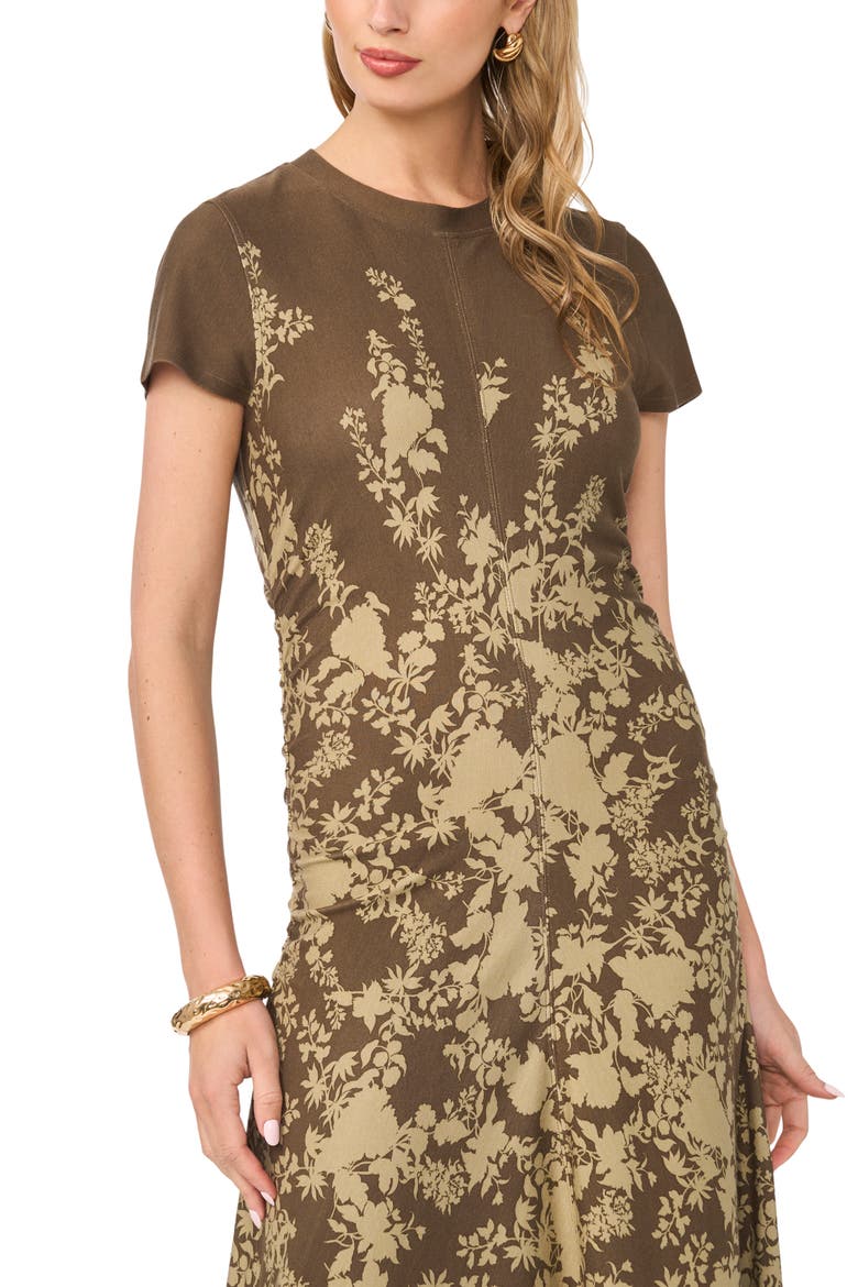 Print Cap Sleeve Ruched Jersey Maxi Dress, Alternate, color, DARK EARTH