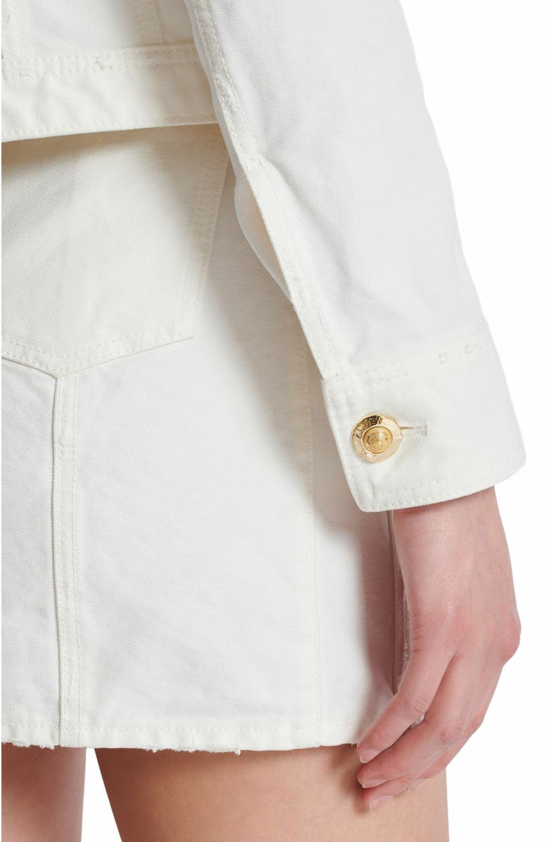 Balmain Cropped Cotton Canvas Jacket, Alternate, color, White
