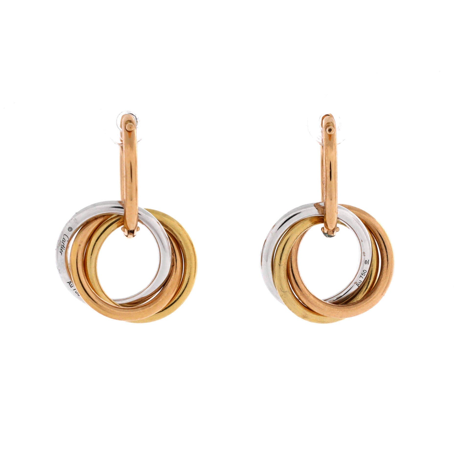 Trinity Hoop Dangle Earrings 18K Tricolor Gold with Diamonds, Alternate, color, Metallic Gold