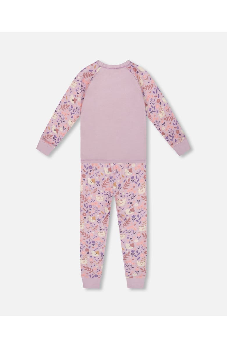 Deux par Deux Organic Cotton Two-Piece Pajamas Cat, Alternate, color, Lilac