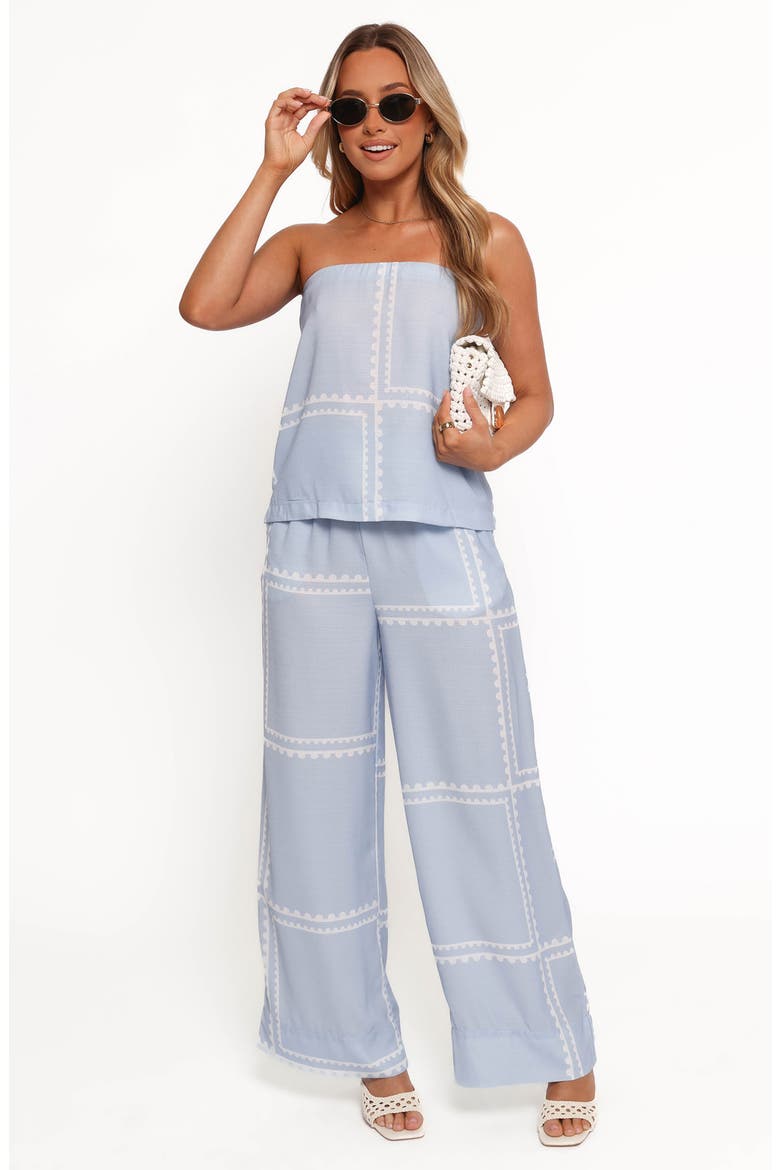 Ezra Linen Blend Strapless Top & Wide Leg Pants Set, Alternate, color, LIGHT BLUE
