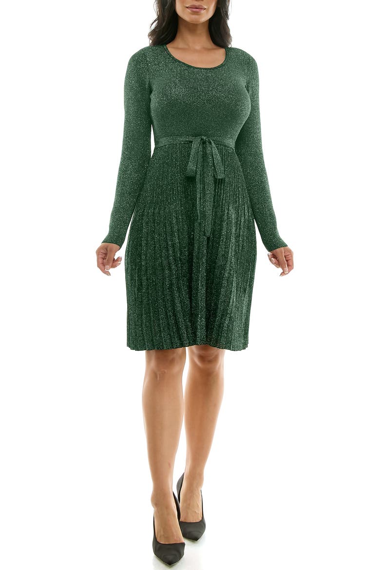 Ribbed Long Sleeve Fit & Flare Sweater Dress, Main, color, RICH PINE/ BLACK