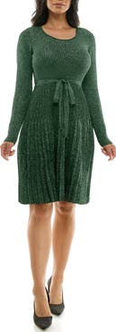 Nina Leonard Ribbed Long Sleeve Fit & Flare Sweater Dress