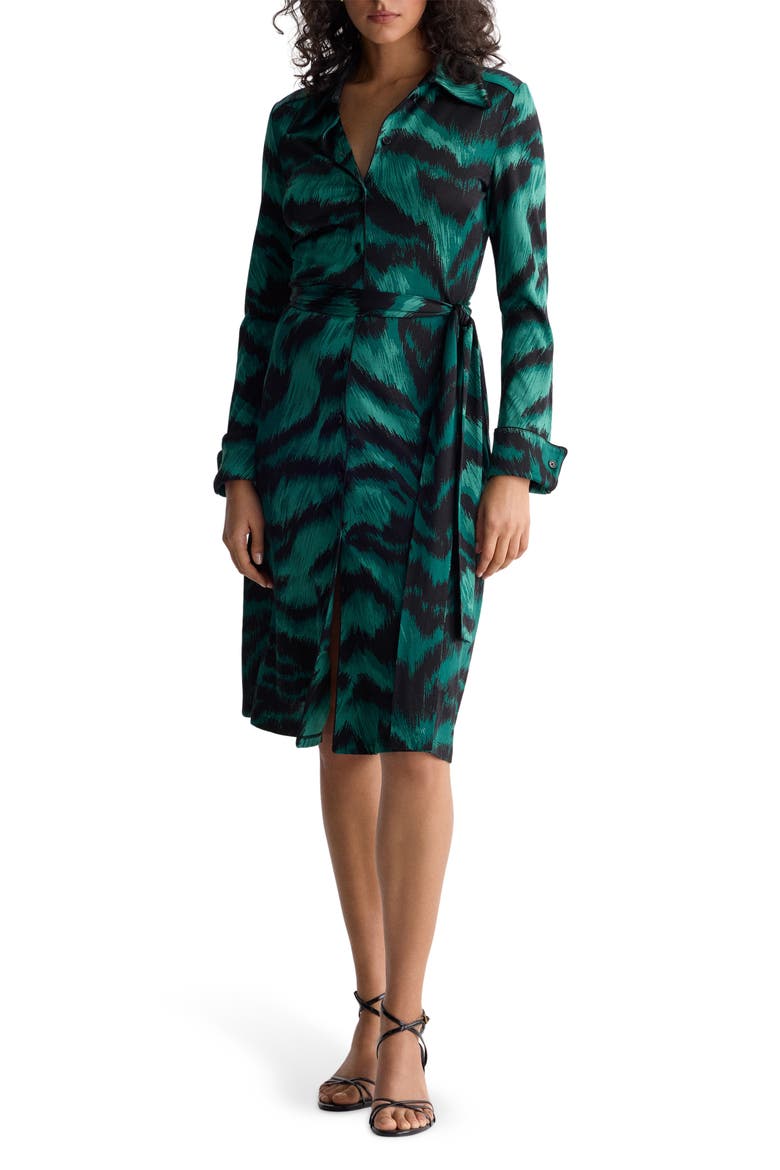 Diane Tiger Pattern Shirtdress, Main, color, PALACE TIGER BIG NOTTE GREEN