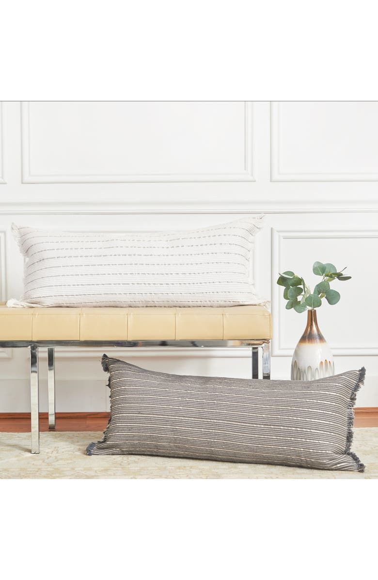 ELISABETH YORK Idora Hand-Woven Cotton Decorative Throw Pillow With Fringe Edges, Alternate, color, Grey