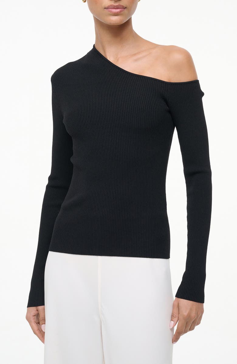 STAUD Lois One Shoulder Rib Top, Alternate, color, Black