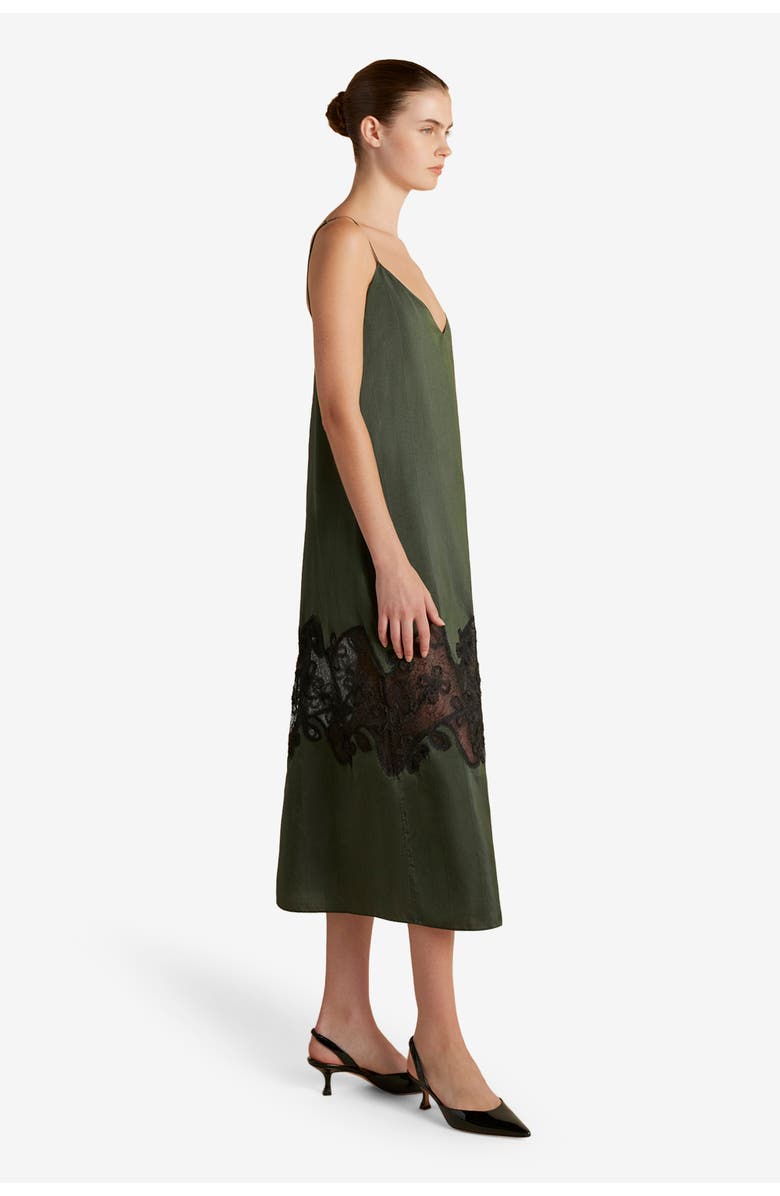 Marina Moscone Pinstripe Slipdress with Lace Inlay, Alternate, color, Pine Pinstripe