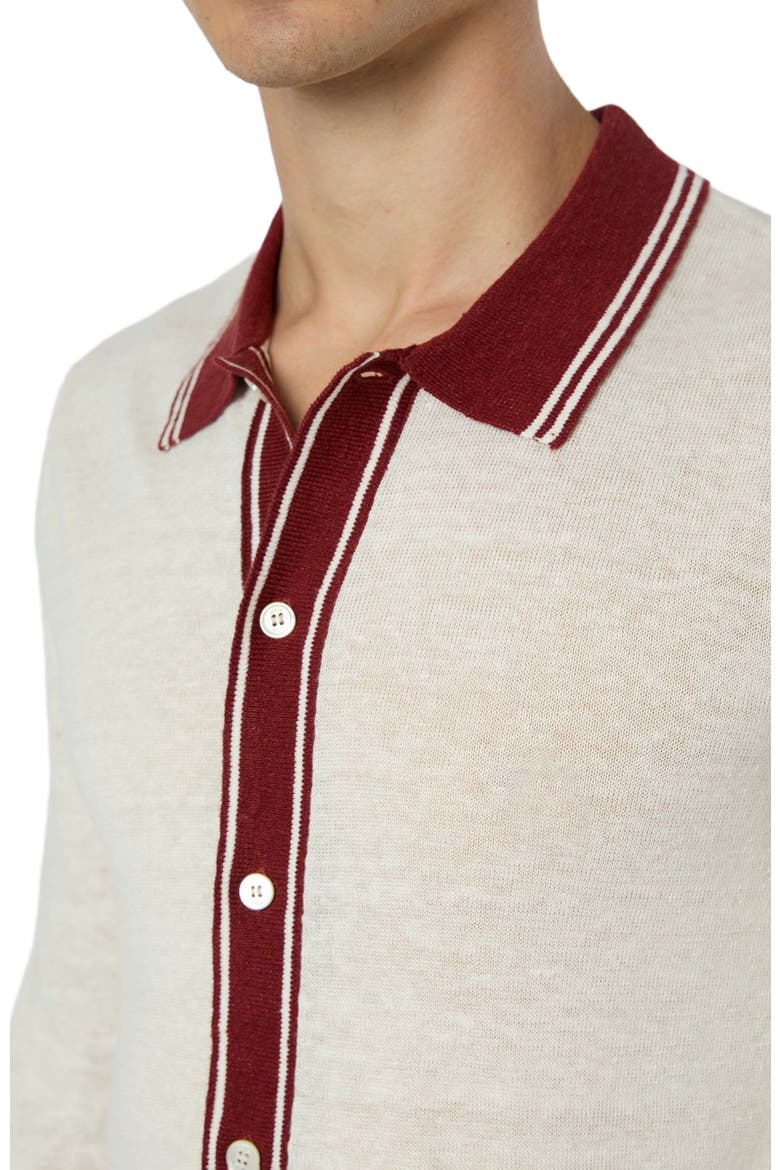 Linen Long Sleeve Sweater Polo, Alternate, color, SALT/BRICK