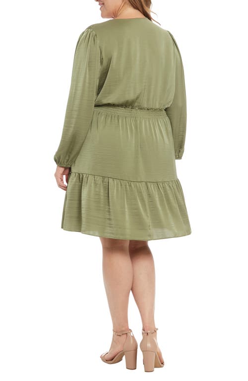 London Times Air Wash Smock Waist Long Sleeve Dress In Moss
