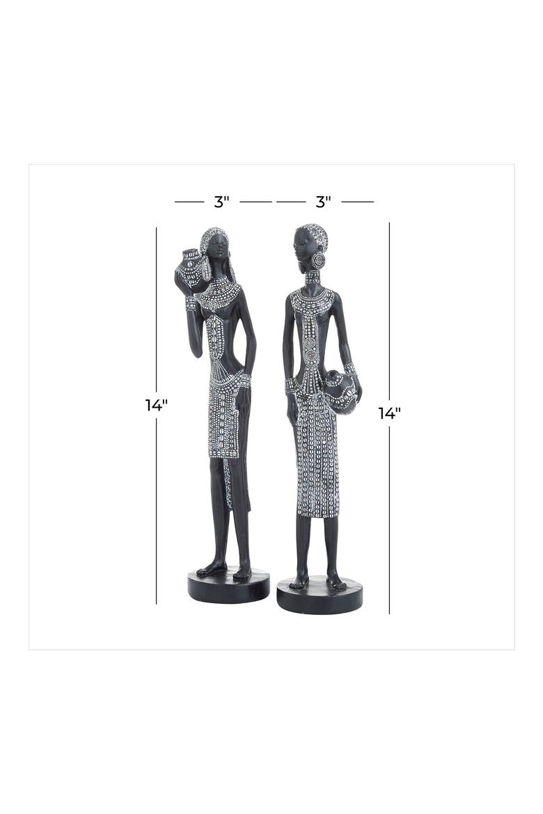 Black Polystone Standing Woman Sculpture with Intricate Detail - Set of 2, Alternate, color, BLACK