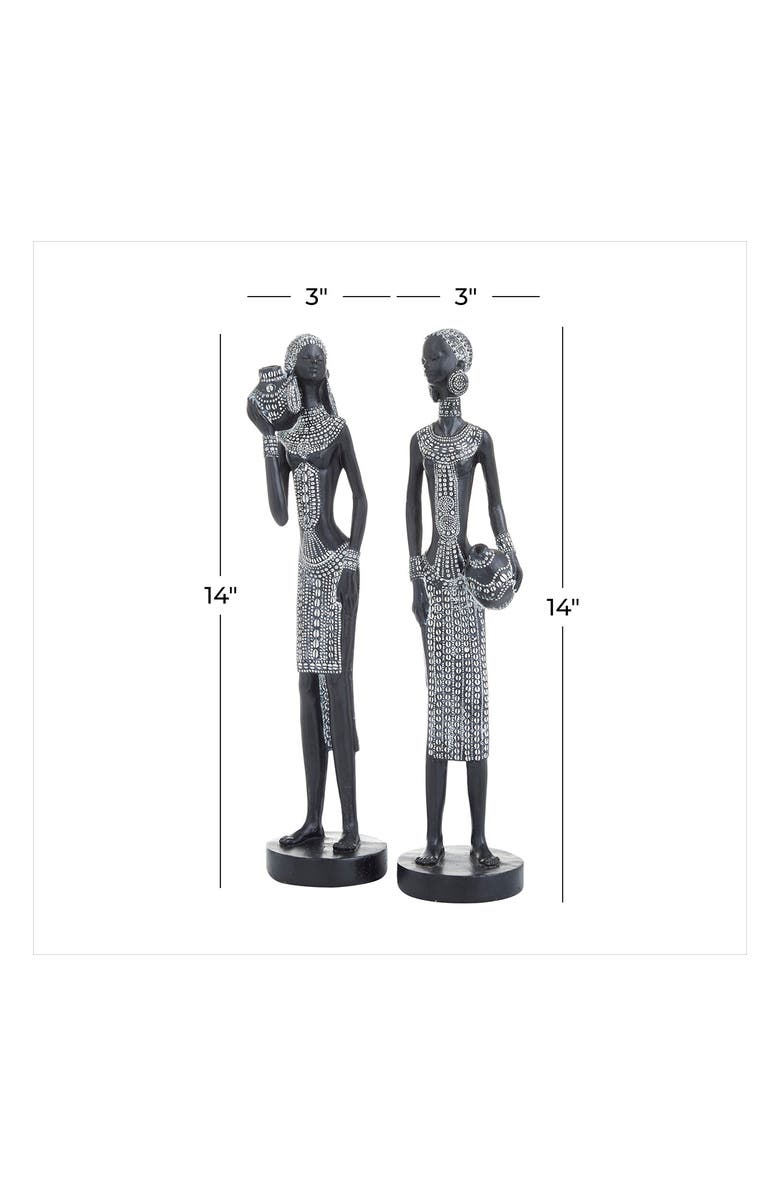 VIVIAN LUNE HOME Black Polystone Standing Woman Sculpture with Intricate Detail - Set of 2, Alternate, color, Black