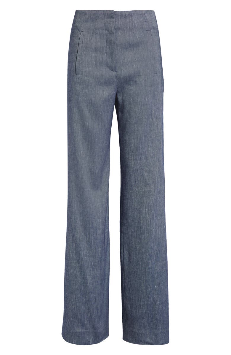 Veronica Beard Jude Wide Leg Linen Blend Pants, Alternate, color, Blue Melange