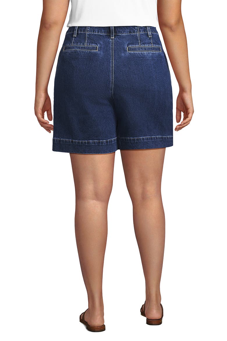 Plus Size Soft Denim High Rise 7" Pleated Trouser Shorts, Alternate, color, Crawford Wash