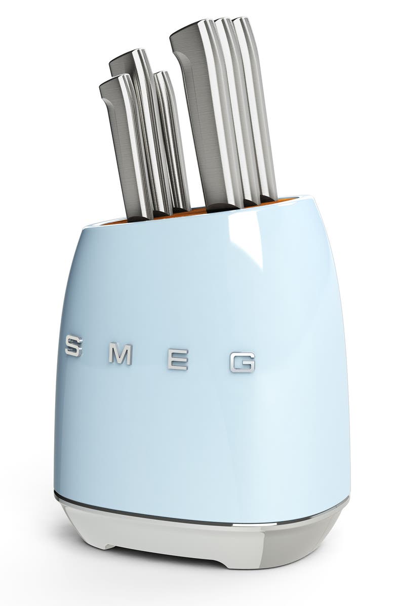 smeg Stainless Steel 6-Piece Knife Block Set, Main, color, Pastel Blue