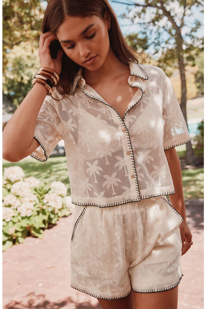 Palm Jacquard Mesh Button-Up Shirt, Alternate, color, NEUTRAL