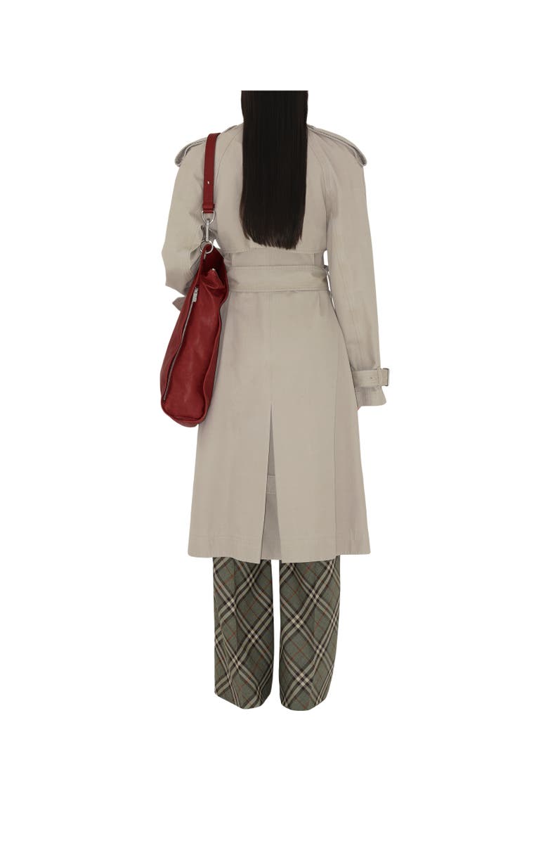 Burberry Long Cotton Trench Coat, Alternate, color, Heron