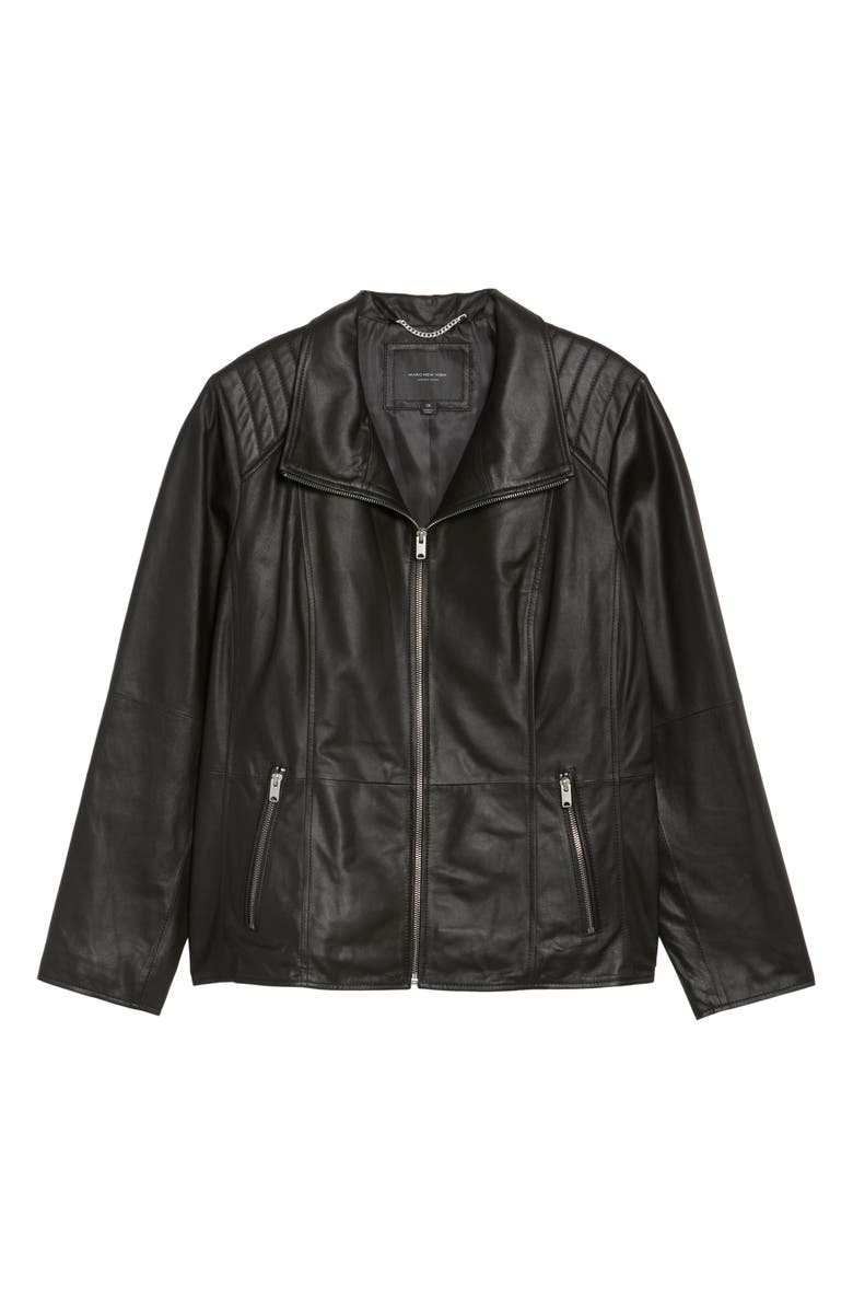 Andrew Marc Fabian Leather Moto Jacket, Alternate, color, Black