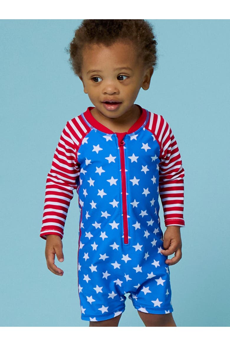 Boys Long Sleeve One Piece Rash Guard, Alternate, color, Stars & Stripes