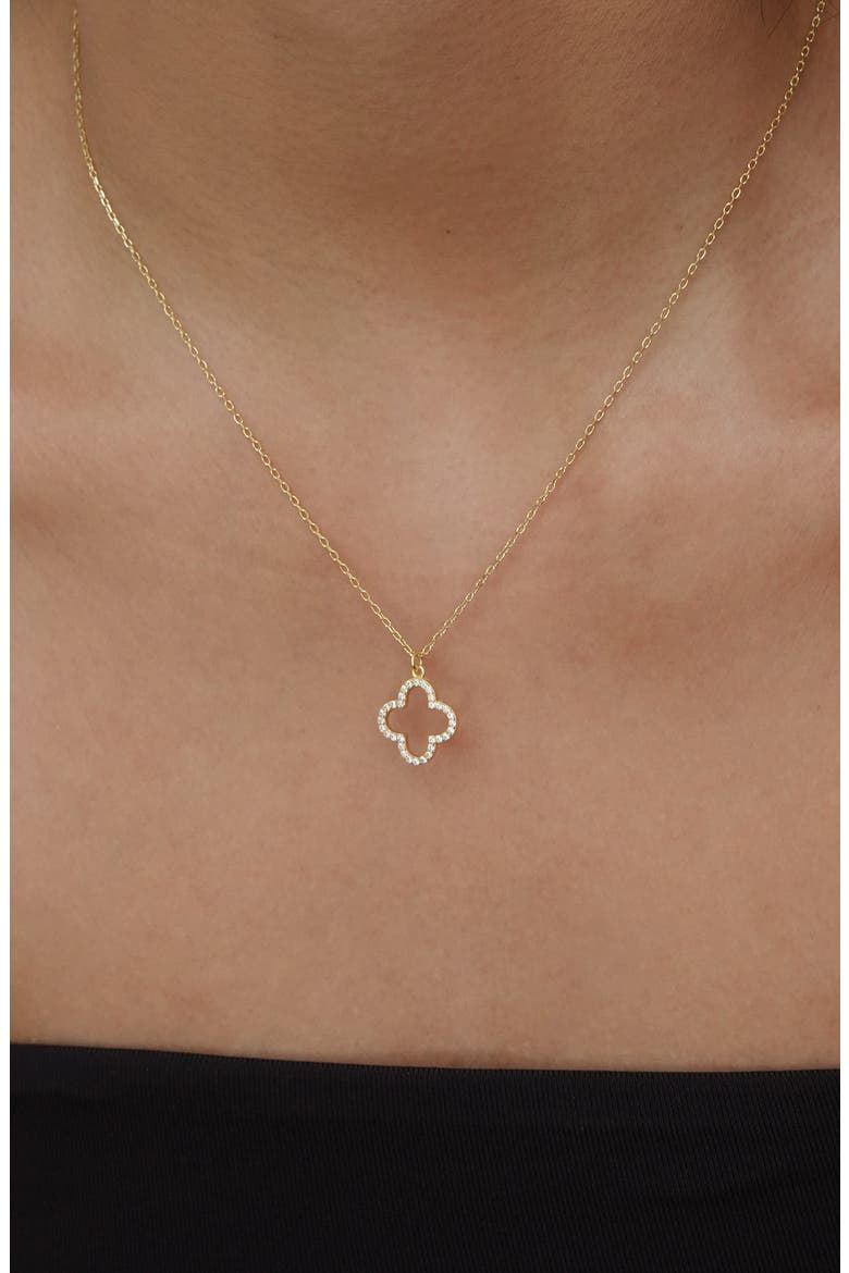 Pavé Cubic Zirconia Clover Pendant Necklace, Alternate, color, GOLD
