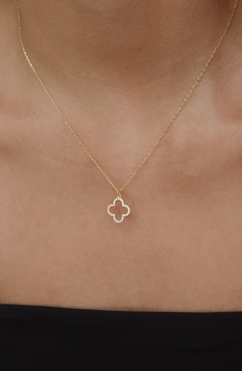 Argento Vivo Sterling Silver Pavé Cubic Zirconia Clover Pendant Necklace, Alternate, color, Gold