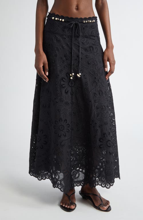 ZIMMERMANN ZIMMERMANN RHIANNON GUIPURE LACE TRIM COTTON MAXI SKIRT