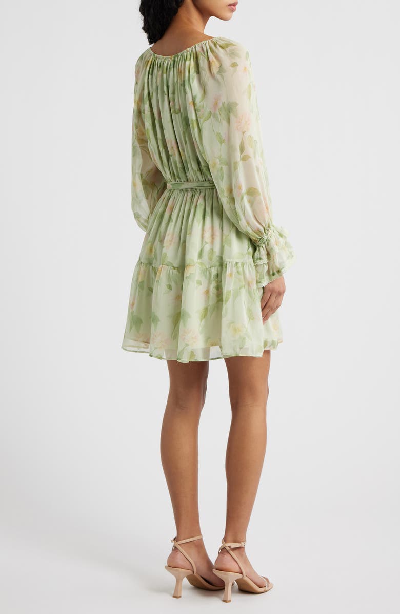 En Saison Paloma Floral Print Long Sleeve Minidress, Alternate, color, Sage Pink Yellow
