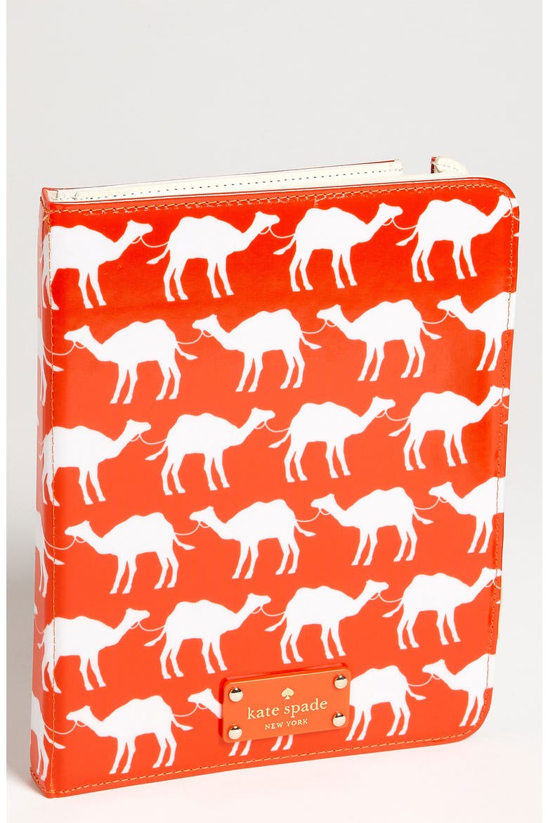 'camels on parade' iPad case, Main, color, ORANGE/ WHITE