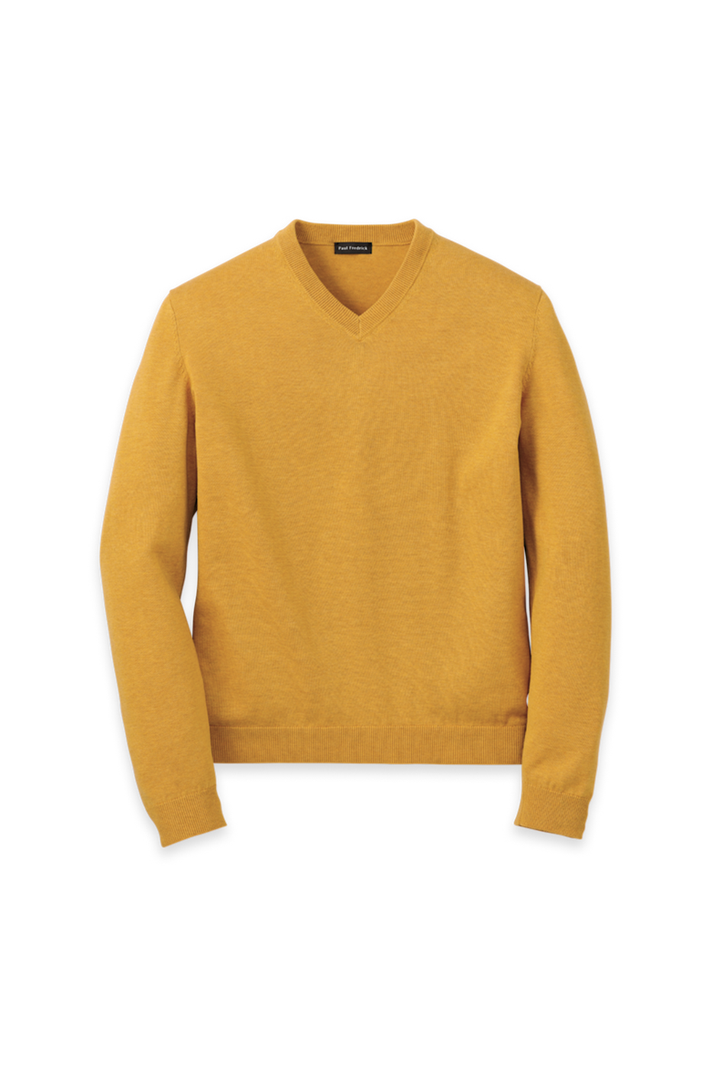 Supima Cotton V-neck Sweater, Main, color, Mustard