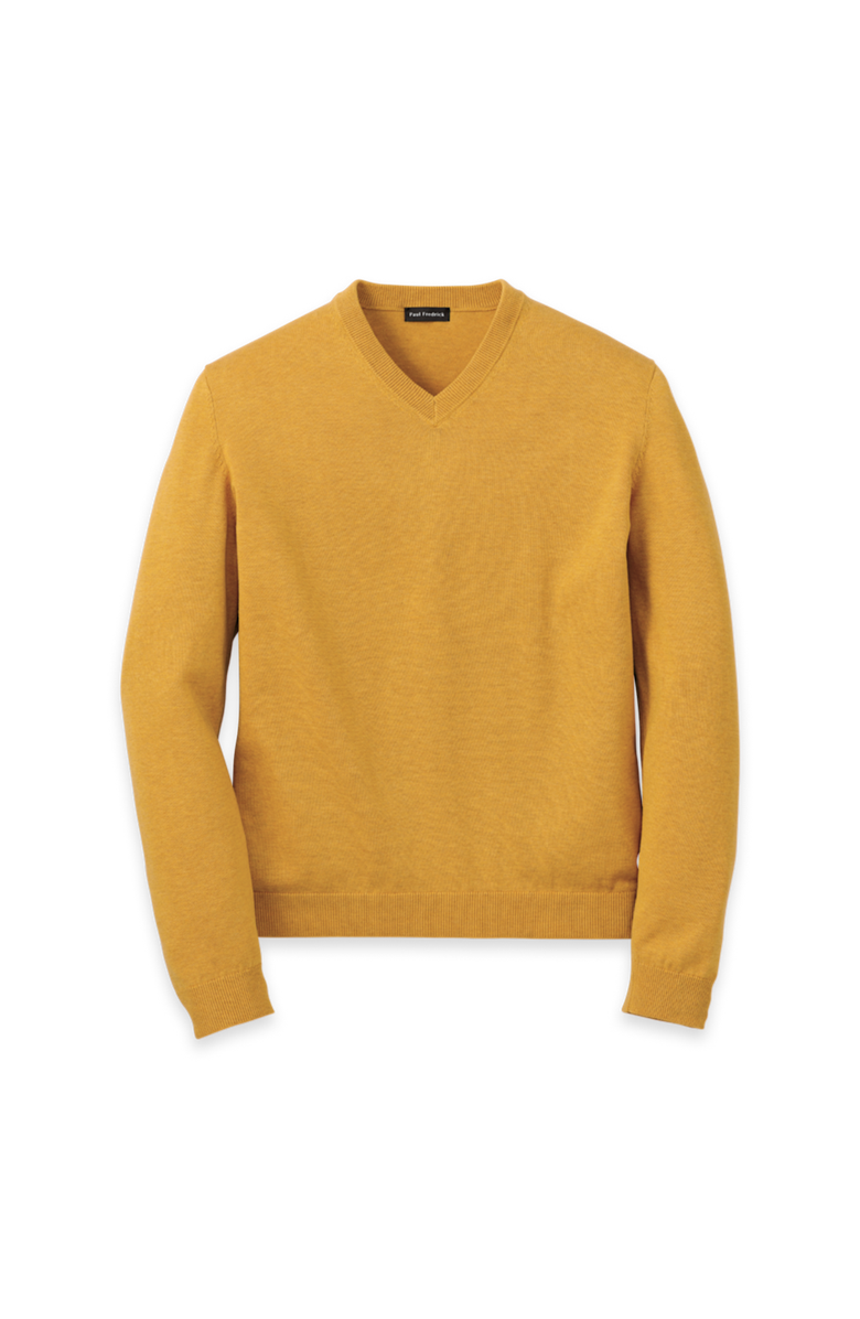 Paul Fredrick Supima Cotton V-neck Sweater, Main, color, Mustard