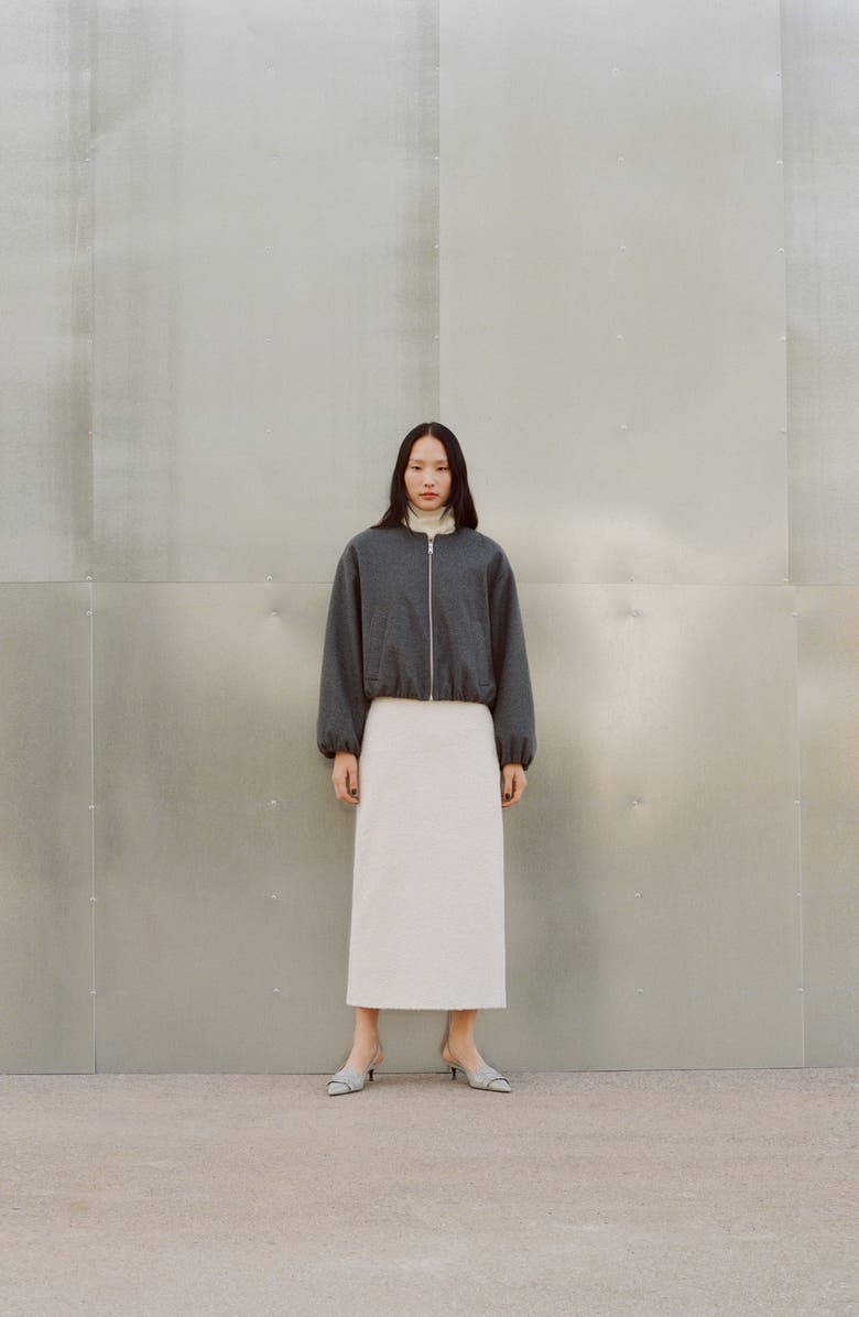 MANGO Gathered Waist Bomber Jacket, Alternate, color, Grey