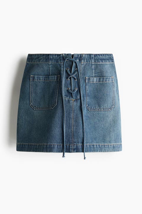 Denim Lace-up Mini Skirt