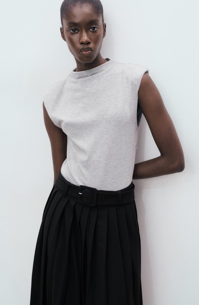 MANGO Pleated Belted Maxi Dress, Alternate, color, Grey