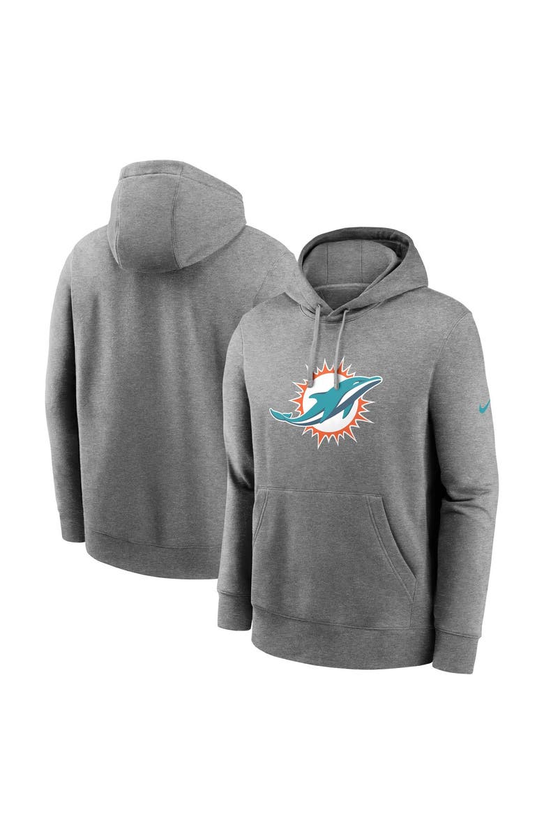 Nike Men's Nike Heather Gray Miami Dolphins Club Logo Pullover Hoodie, Main, color, Heather Gray