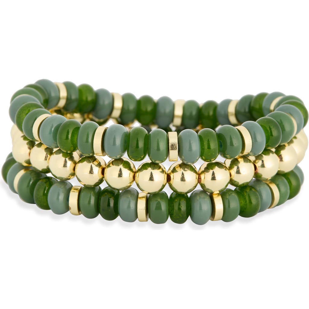 Leith Set Of 3 Beaded Stretch Bracelets In Green