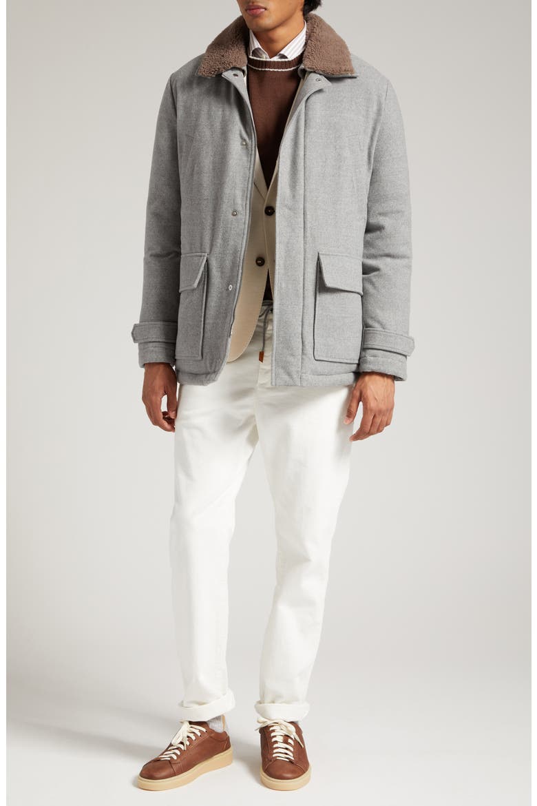 Wool Down Coat with Genuine Shearling Trim, Alternate, color, MEDIUM GREY