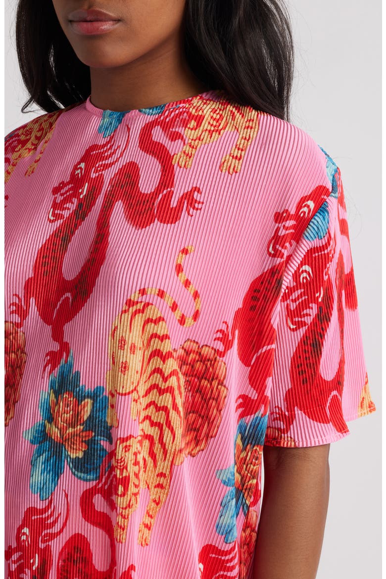 Grunge Girl Oversize Plissé Top & Maxi Skirt Set, Alternate, color, PINK DRAGON