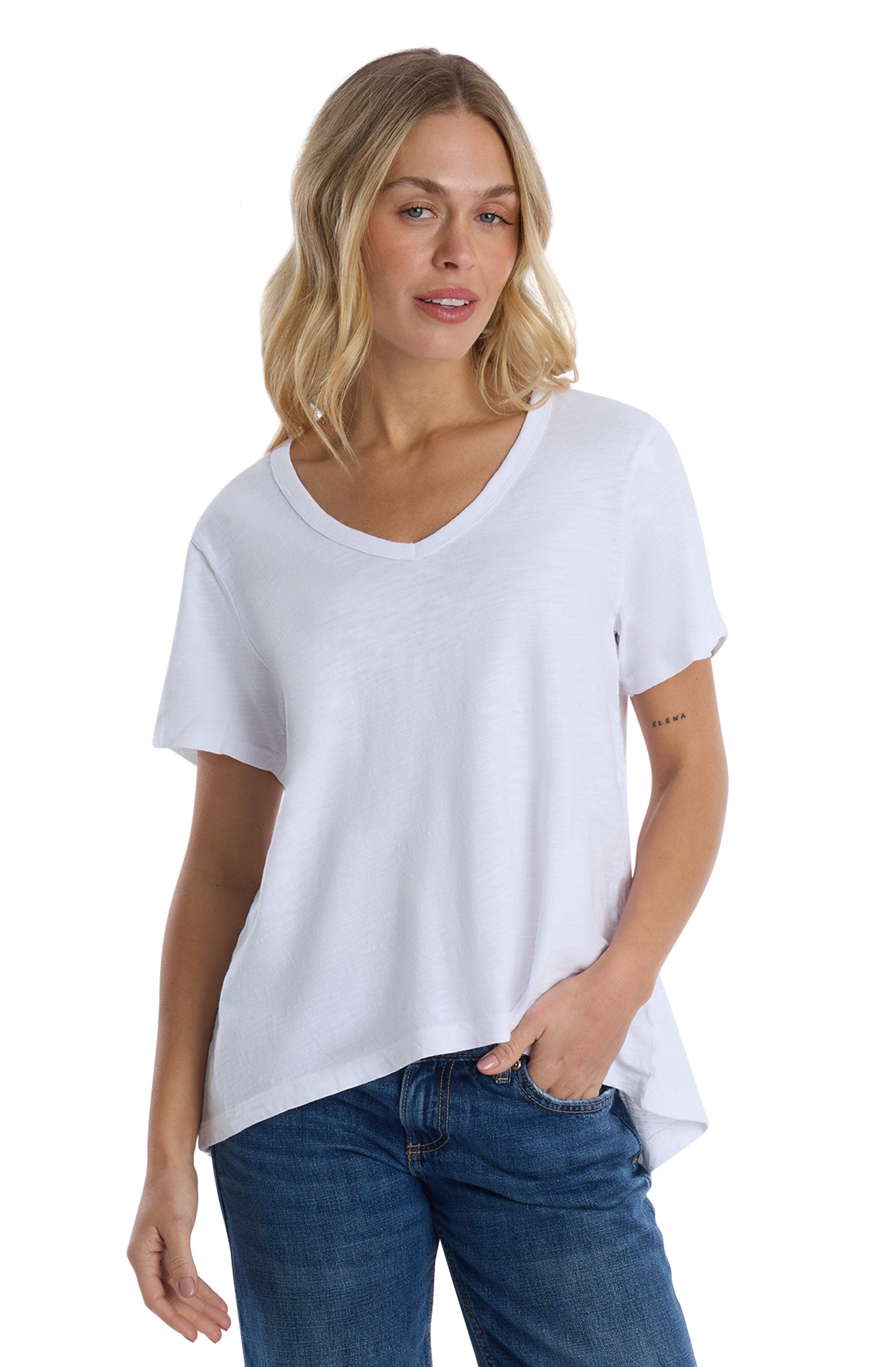 Deep V-Neck Ruched Sleeve Tee - image 3