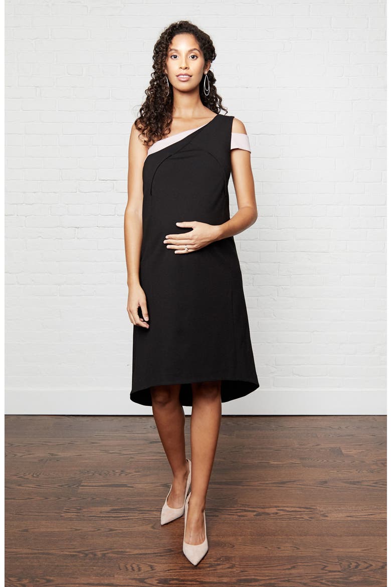 Karolina One-Shoulder Maternity/Nursing Dress, Alternate, color, BLACK