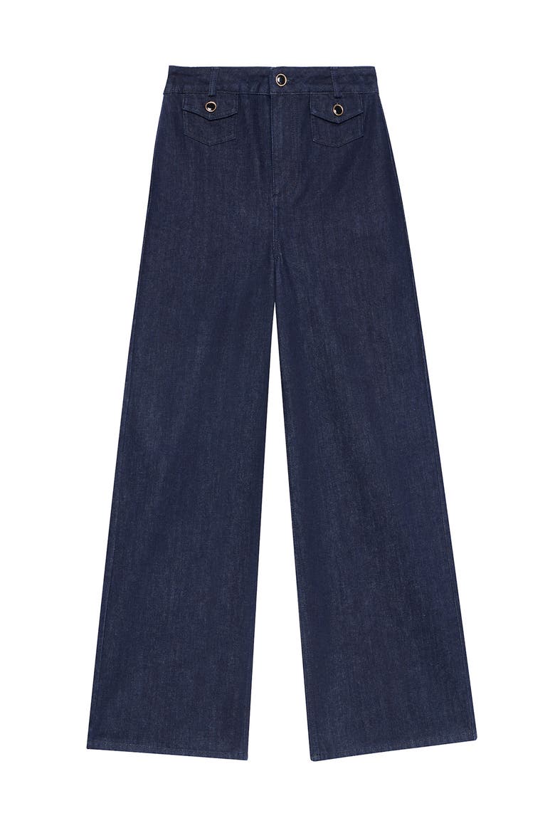 Dark Indigo Patch Pocket Wide Leg Crop Jeans, Alternate, color, Navy