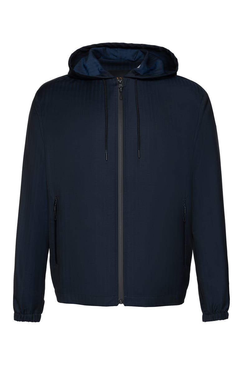 Beckett Water Repellent Hooded Herringbone Wool Rain Coat, Main, color, NAVY HERRINGBONE