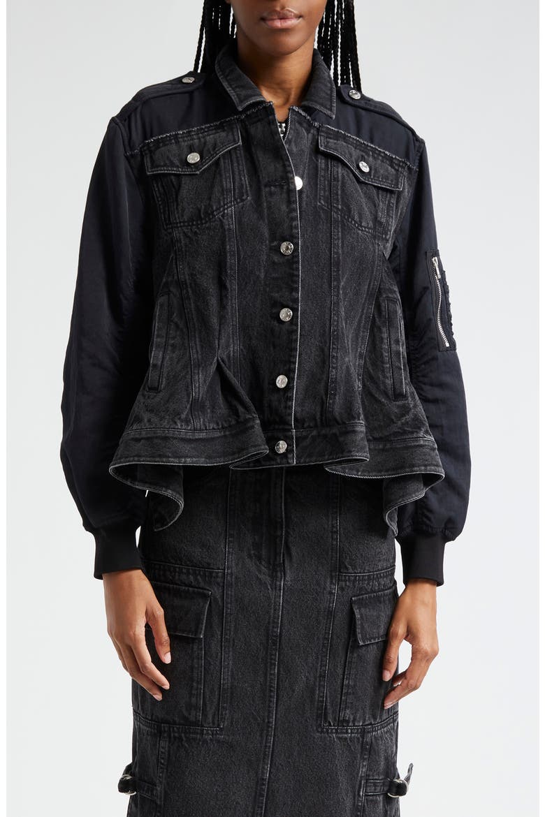 Hybrid Denim Flight Jacket, Main, color, WASHED BLACK