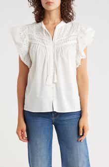Muse Tie Neck Ruffle Sleeve Top