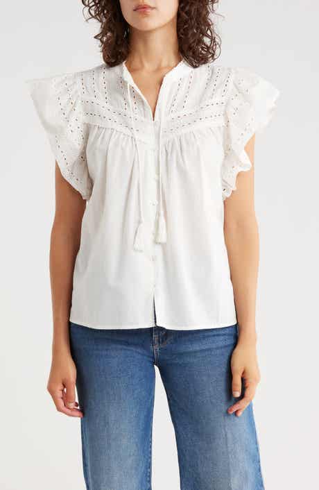 Muse Tie Neck Ruffle Sleeve Top