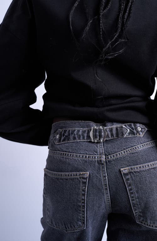 Topshop Cinch Low Rise Relaxed Jeans In Gray